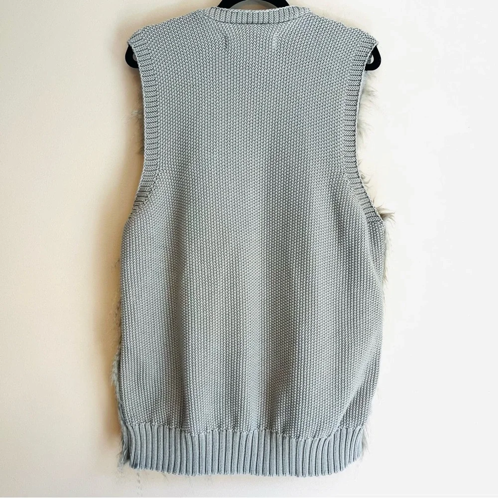 Sebby Collection Faux Fur Vest Women's XXL Tan Crochet Knit Cozy - Picture 4 of 10